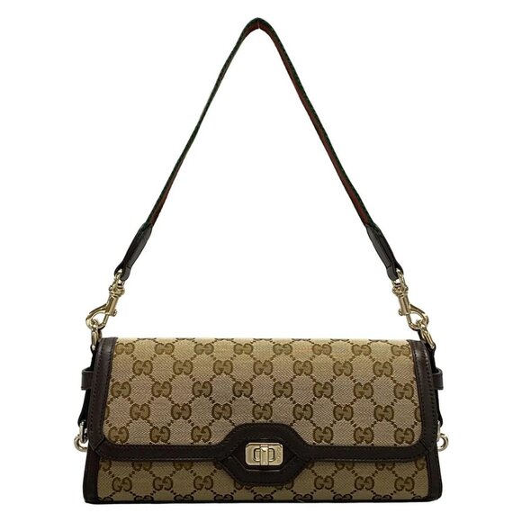 Auth GUCCI GG pattern, Shelly (web) 786027 Dark Brown Beige Multi Jacquard - Picture 1 of 16